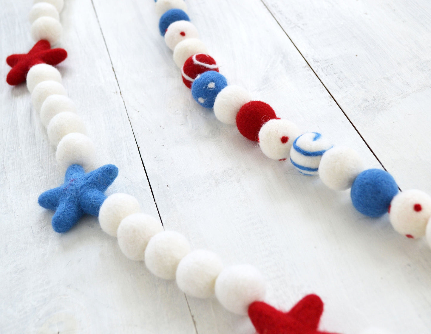 4th of July Felt Ball Garland - Choice of Colorful Felt Ball Garland or Red & Blue Star Garland