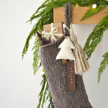 Hand Knit Chunky Wool Christmas Stocking with Wool Tassel & Felt Tree | Knitted Brown Chunky Christmas Stocking (Name Tag NOT included)