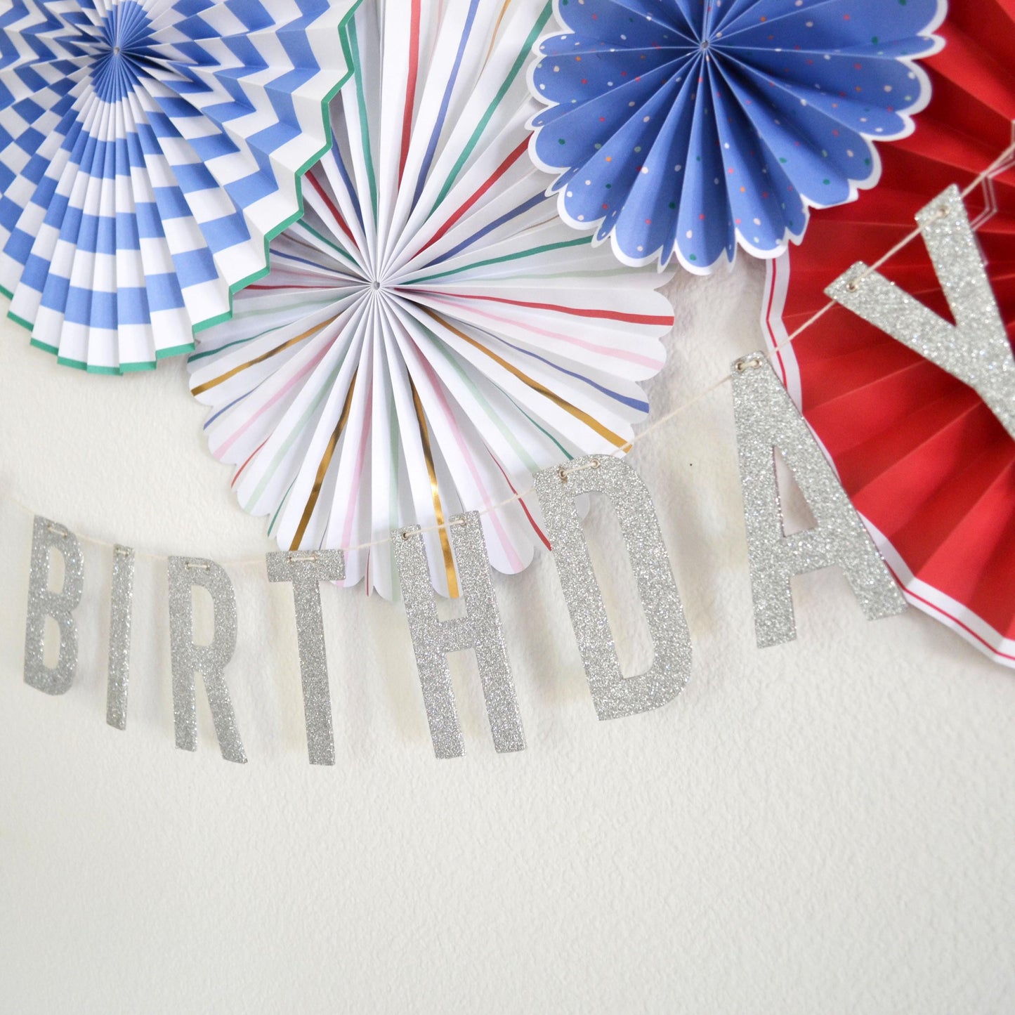 Reusable Silver Glitter Happy Birthday Banner