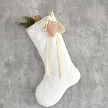 Snow White Faux Fur Christmas Stocking with Felt Heart and Velvet Bow | Stocking for Kids | Girls Christmas Stocking | Christmas Decor