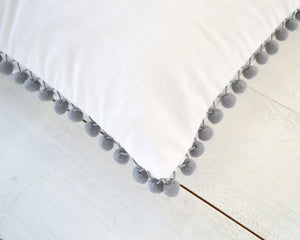 Light Gray Pom Pom Pillow Cover -  20" x 20" - Gray Pom Pom Pillow, Nursery Decor, Nursery Pillow, Girls Room Decor, Kids Pillow,  Pillows