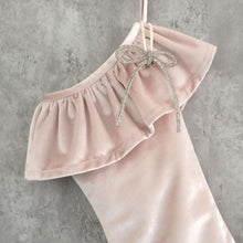 Blush Velvet Christmas Stocking with Ruffle Cuff -  Luxury Vintage InspiredHoliday Decor