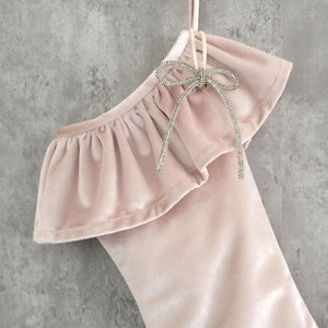 Blush Velvet Christmas Stocking with Ruffle Cuff -  Luxury Vintage InspiredHoliday Decor