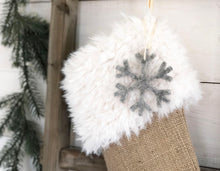 Ivory Faux Fur Burlap Stocking -  Stocking, Ivory Fur Stocking, Christmas Stocking, Children's Stocking, Kids Stocking, Burlap Stocking