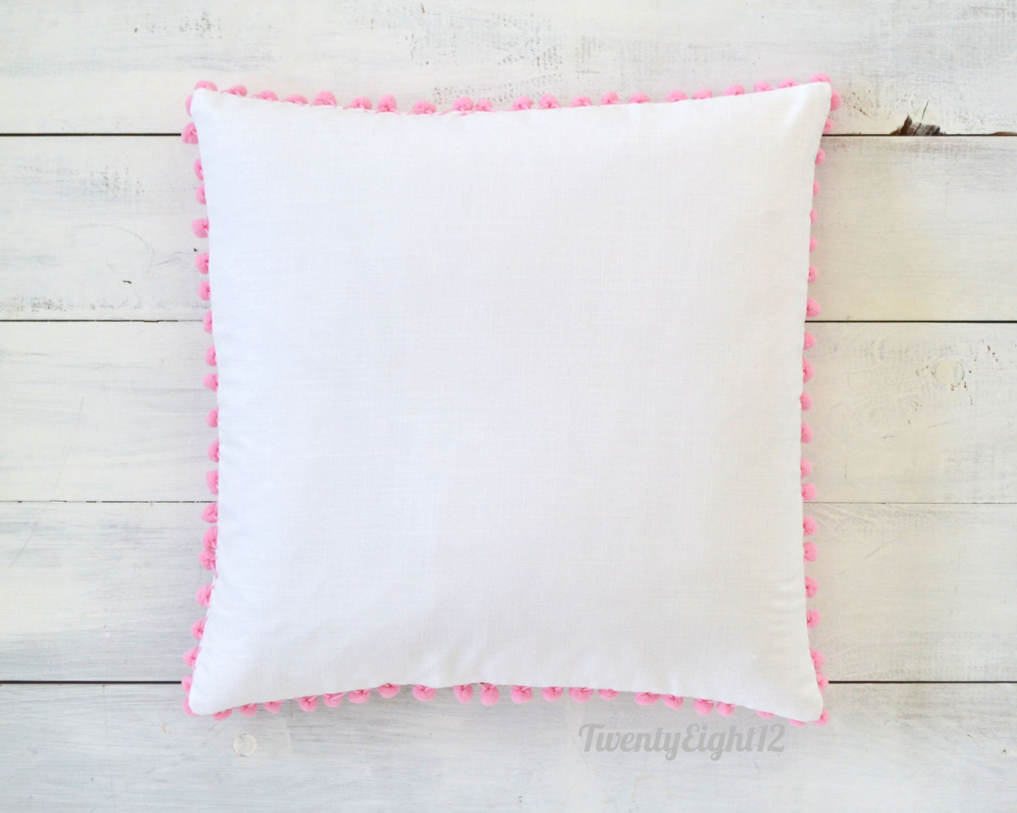 Pink Pom Pom Pillow Cover - White Pillow -  20" x 20" Pillow - Accent Pillow, Girls Pillow, Girls Room Decor, Pom Pillow, White Pillow