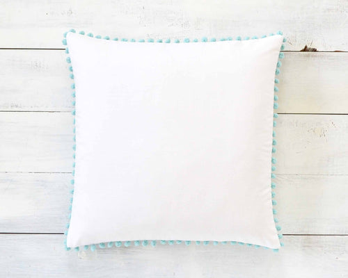 Aqua Blue Pom Pom Pillow Cover -  20