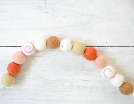 Fall Felt Ball Garland - Peach, Terracota, white and tan