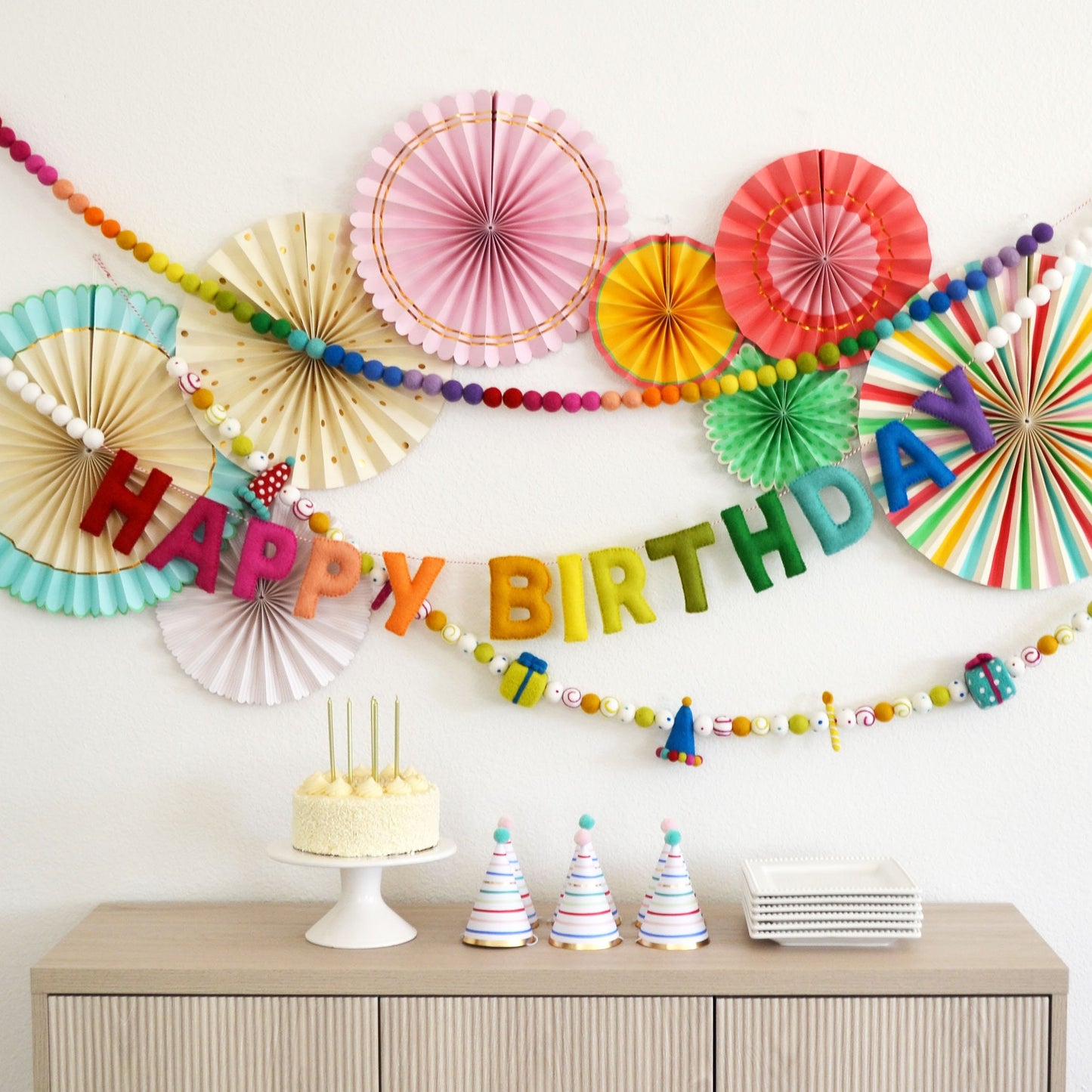 Rainbow Ombré Felt Ball Garland