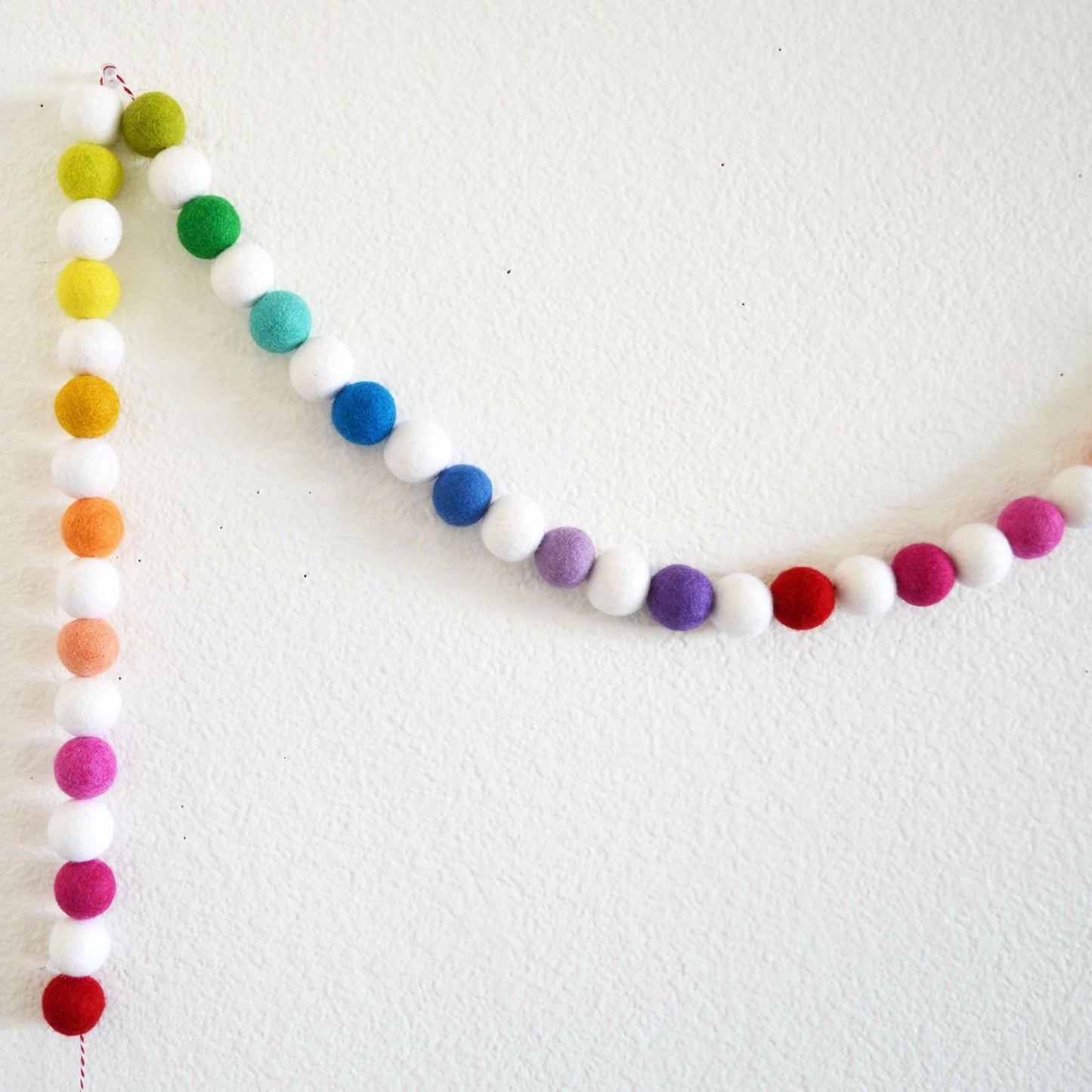 Rainbow Ombré and White Felt Ball Garland