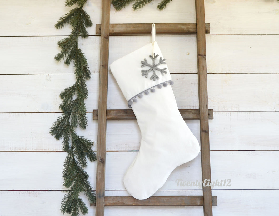 Personalized Christmas Stocking – Luxury Velvet Stocking with Gray Pom Pom Trim