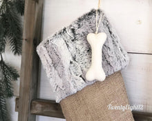 Gray Faux Fur & Burlap Christmas Stocking |  Stockings for the Family and Pets | Cat Stocking, | Stocking for Dog | Cozy Christmas Decor