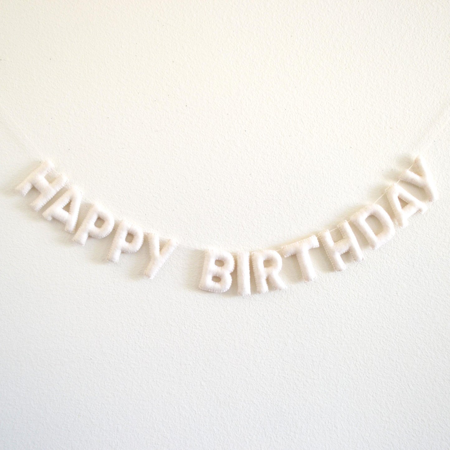 White Happy Birthday Felt Banner or Boho Felt Garland or Felt Scallop Banner