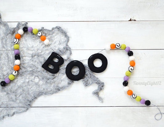 Halloween Felt Garland - BOO Halloween Garland, Felt Ball Garlands, Halloween Signs, Halloween Decoration, Halloween Party, BOO Garland