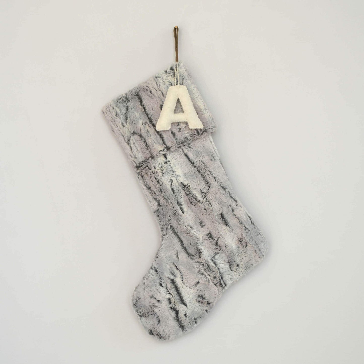 Faux Fur Christmas Stocking Personalized with Wool Letter