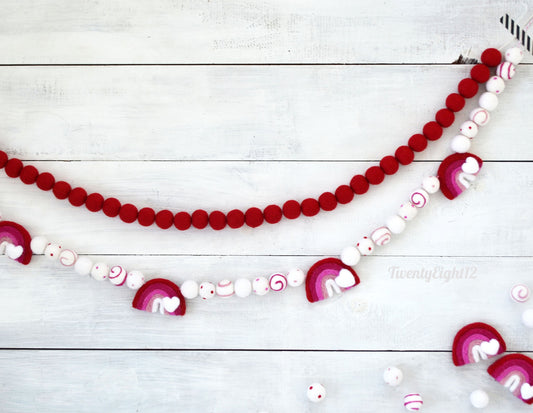 Rainbow Felt Ball Garland, Valentines Day Felt Garland, Kids Room Decor, Rainbow Garland,Boho Decor, Valentines Rainbow Felt Garland