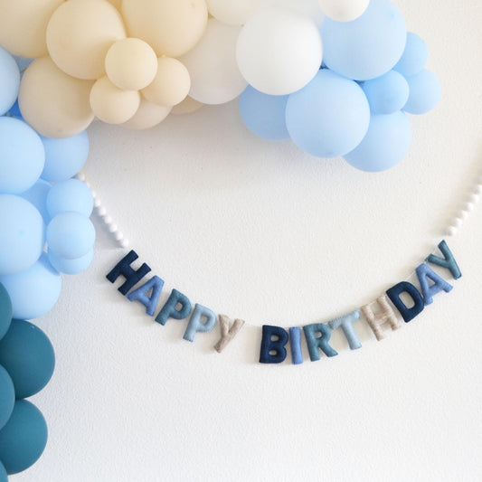 Blue Ombré Reusable Felt Happy Birthday Banner