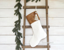Faux Leather Christmas Stockings - Christmas Stocking,  Brown Faux Leather Stocking, Stocking, Rustic Stocking, Neutral Christmas Stocking