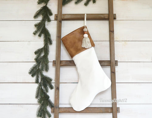 Faux Leather Christmas Stockings - Christmas Stocking,  Brown Faux Leather Stocking, Stocking, Rustic Stocking, Neutral Christmas Stocking