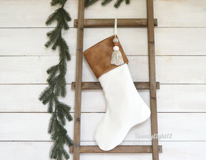 Faux Leather Christmas Stockings - Christmas Stocking,  Brown Faux Leather Stocking, Stocking, Rustic Stocking, Neutral Christmas Stocking