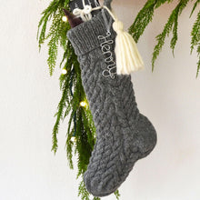 Gray Wool Cable Knit Christmas Stocking with Wool Tassel | Hand Knit Stocking |  (Name Tag NOT included)