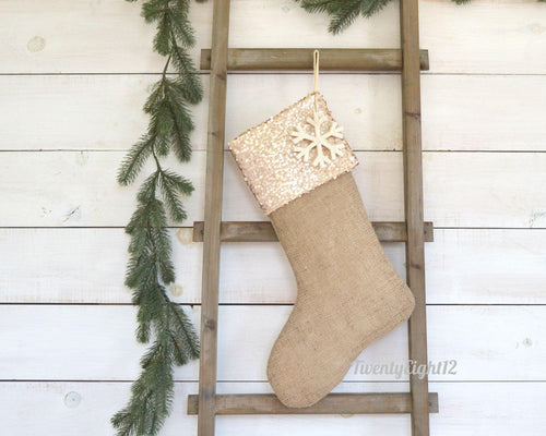 Personalized Champagne Sequin and Burlap Christmas Stockings | Christmas Stocking | Burlap Stocking | Personalized Family Stocking