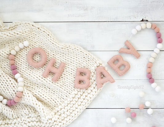 Valentines Felt Garland - Valentines Felt Ball Garland, Valentines Banner, OH BABY Felt Garland, Valentines Day Garland, Valentines Decor
