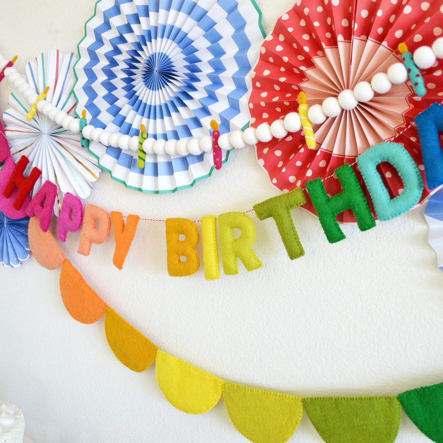 Felt Candle Birthday Garland or Happy Birthday Felt Banner or Rainbow Ombré Scallop Garland