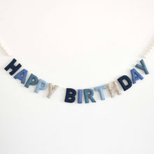 Blue Happy Birthday Felt Banner with White Felt Balls