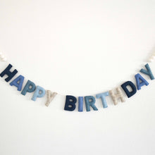 Blue Happy Birthday Felt Banner with White Felt Balls