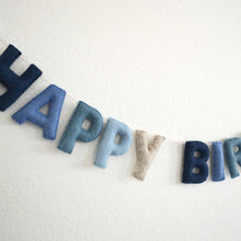 Blue Happy Birthday Felt Banner with White Felt Balls