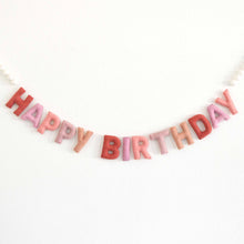 Pink Happy Birthday Felt Banner with White Felt Balls