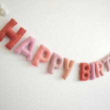Pink Happy Birthday Felt Banner with White Felt Balls