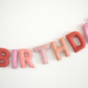 Pink Happy Birthday Felt Banner with White Felt Balls