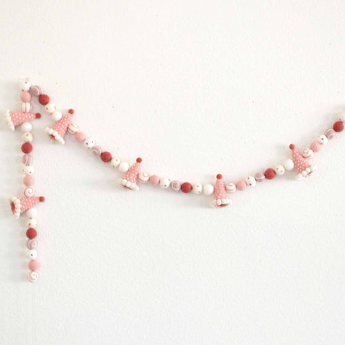 Pink Party Hat Felt Garland with Colorful Felt Balls