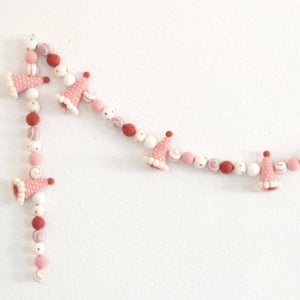 Pink Party Hat Felt Garland with Colorful Felt Balls