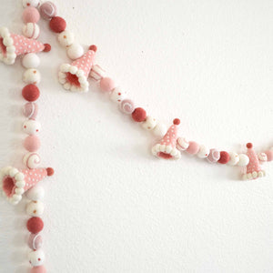 Pink Party Hat Felt Garland with Colorful Felt Balls