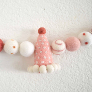Pink Party Hat Felt Garland with Colorful Felt Balls