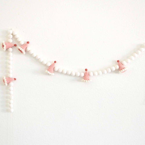 Pink Party Hat Felt Garland with White Felt Balls