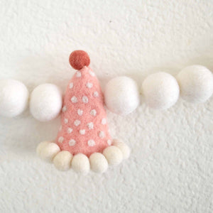 Pink Party Hat Felt Garland with White Felt Balls