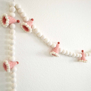 Pink Party Hat Felt Garland with White Felt Balls