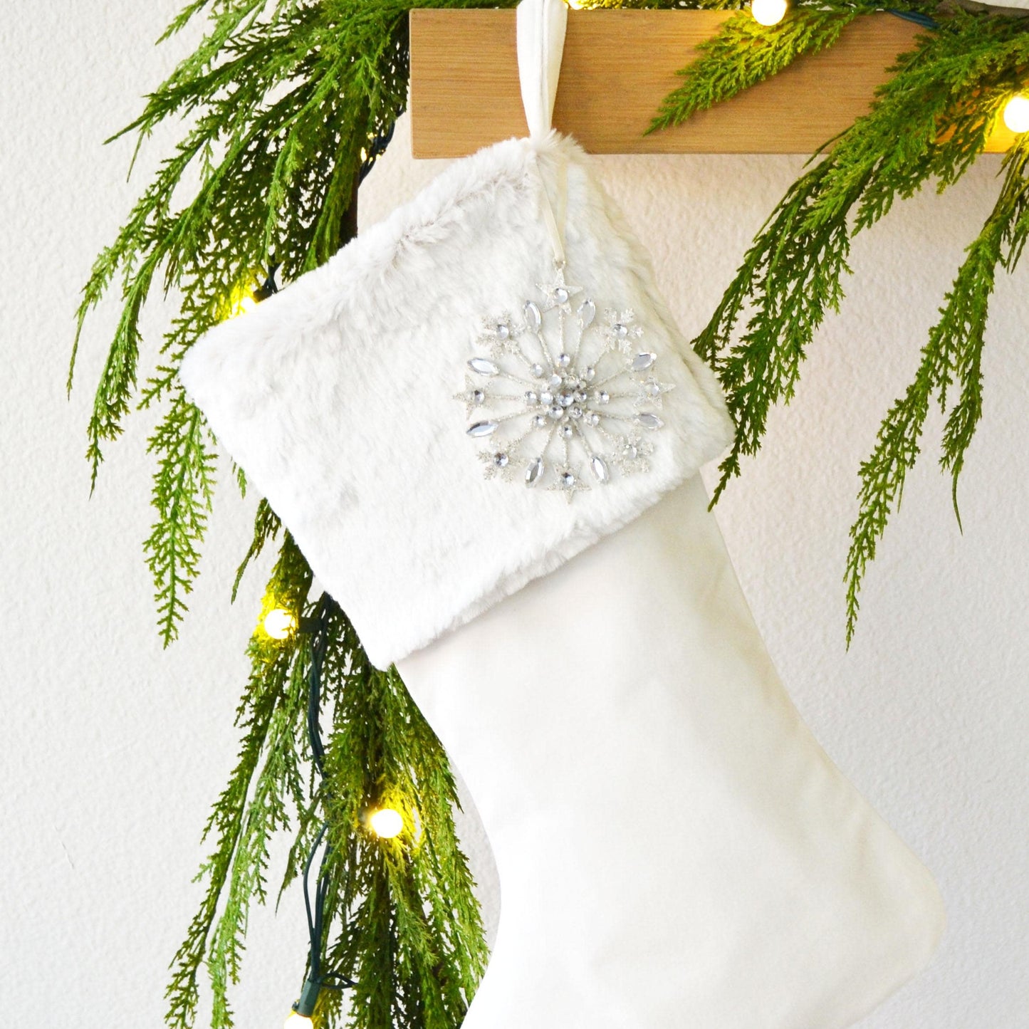 Christmas Stocking -Personalized Christmas Stocking, Christmas Decor, Christmas Stocking, Velvet Stocking, White Faux Fur Christmas Stocking
