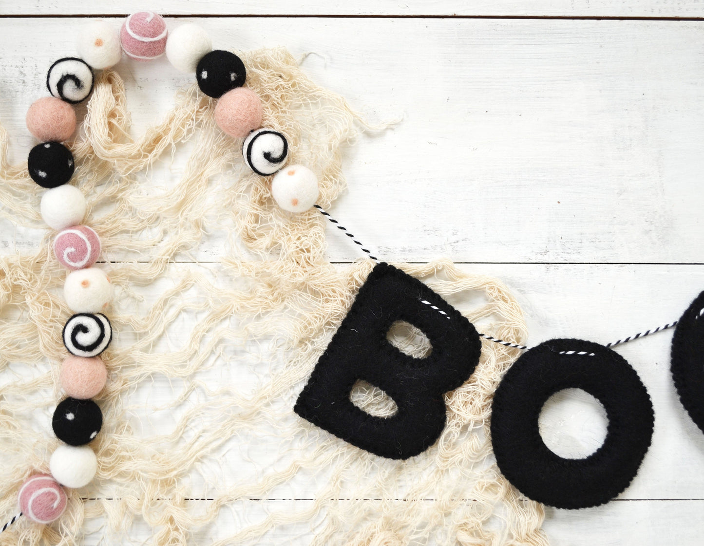 Halloween Felt Ball Garland - BOO Black