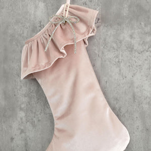 Blush Velvet Christmas Stocking with Ruffle Cuff -  Luxury Vintage InspiredHoliday Decor
