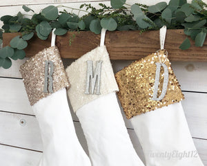 Personalized Christmas Stocking - Velvet and Gold Sequin Holiday Stocking