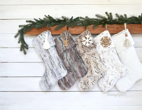 Faux Fur Christmas Stockings- Personalized Fur Christmas Stocking, White Stocking, Personalized Stocking, Rustic Cozy Christmas Stockings