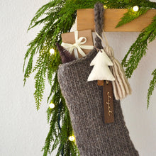 Hand Knit Chunky Wool Christmas Stocking with Wool Tassel & Felt Tree | Knitted Brown Chunky Christmas Stocking (Name Tag NOT included)