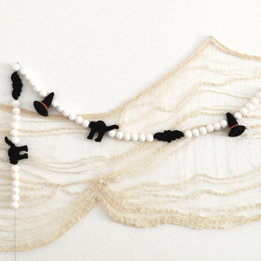 Halloween Felt Ball Garland - Black Hats, Cats & Bats