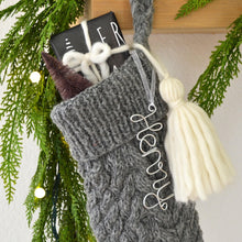 Gray Wool Cable Knit Christmas Stocking with Wool Tassel | Hand Knit Stocking |  (Name Tag NOT included)