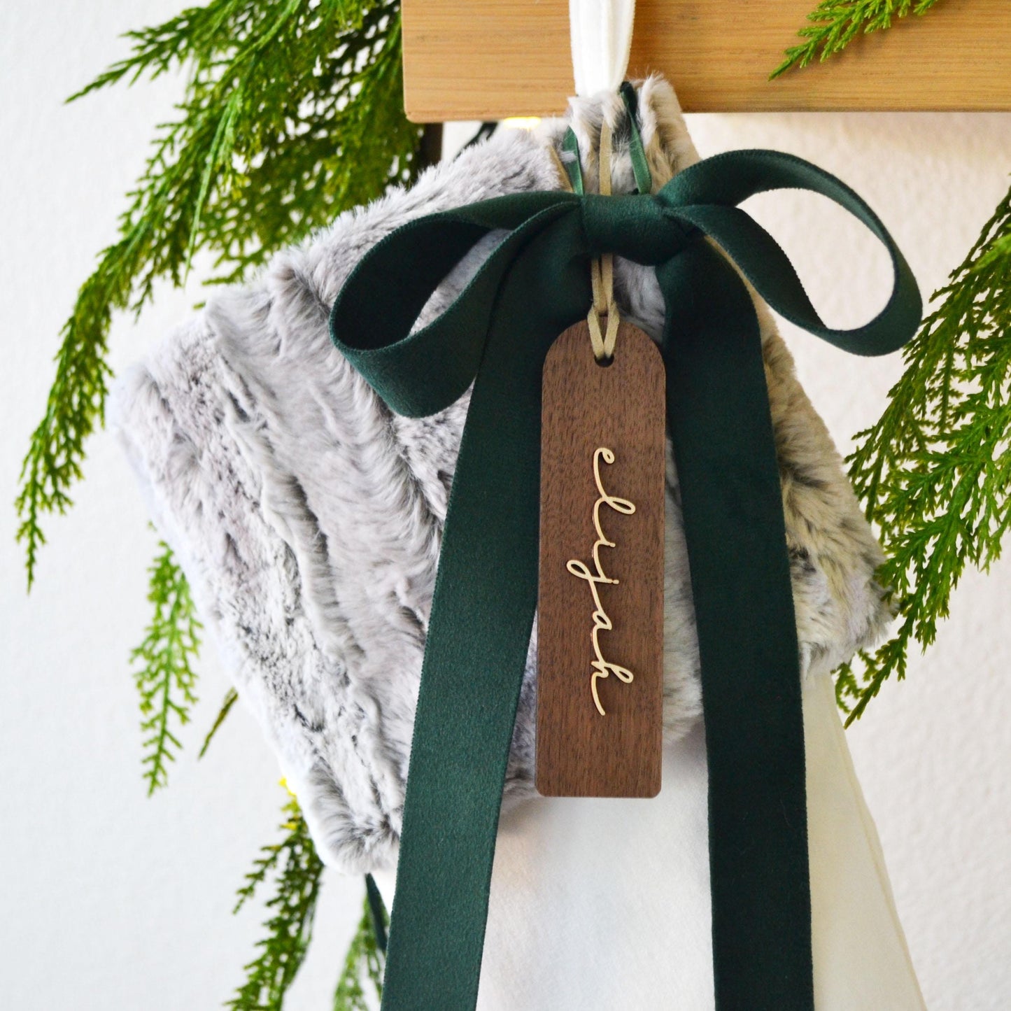 Fur Christmas Stocking- Gray Faux Fur Stocking, Personalized Stocking, Gray Stocking, Rustic Stocking, Stockings, Dog Stocking, Pet Stocking