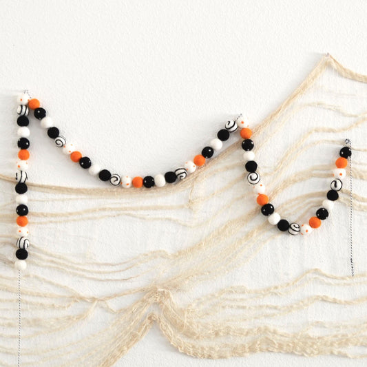 Halloween Felt Ball Garland -Felt Ball Garland, Halloween Garland, Halloween Banner, Black & White Felt Ball Garland, Halloween Decorations